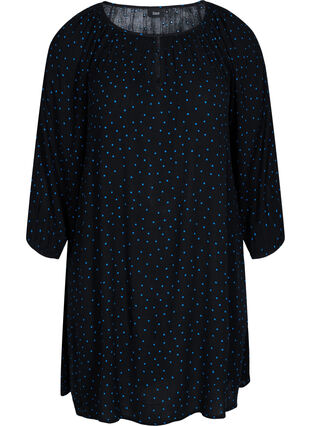 Printed viscose tunic with 3/4-length sleeves , Black w. Blue Dot, Packshot image number 0