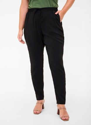 Stylish classic trousers with drawstring and elasticated waistband, Black, Model image number 2