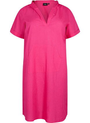 Cotton blend hooded dress with linen, Beetroot Purple, Packshot image number 0