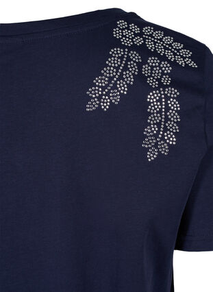 Short-sleeved cotton t-shirt with decorative rhinestones, Navy Blazer Stone, Packshot image number 3