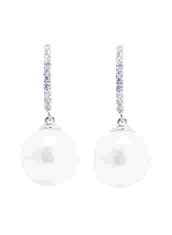 Earrings with rhinestones and pearl pendant