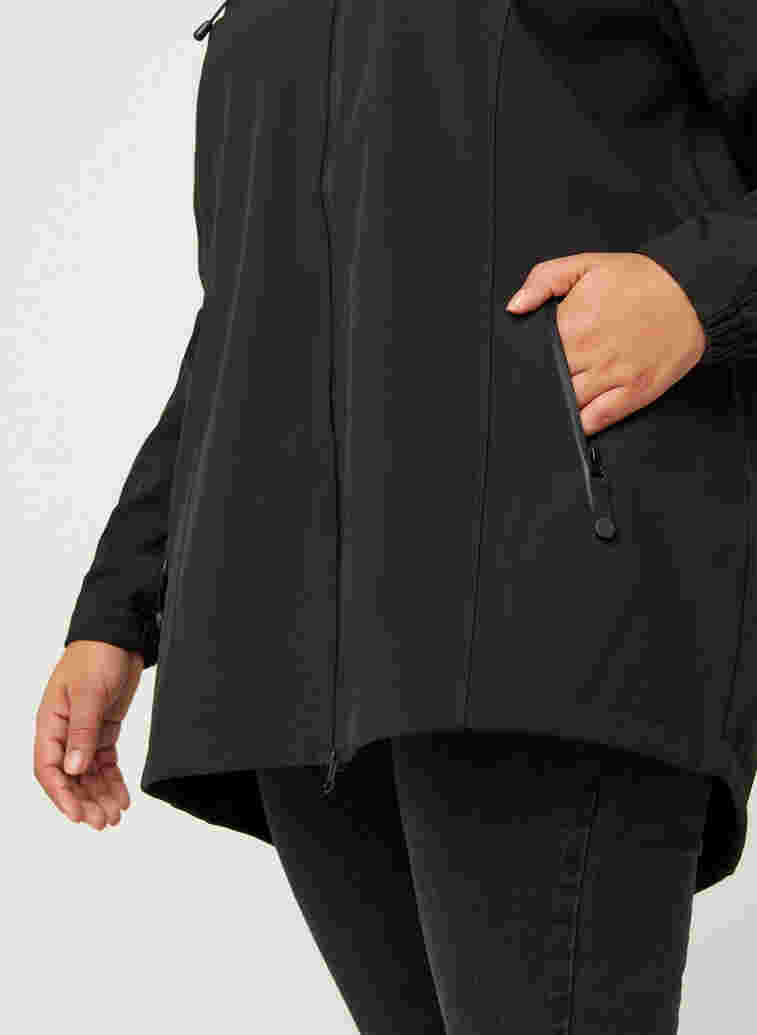 Short, hooded softshell jacket, Black, Model image number 3