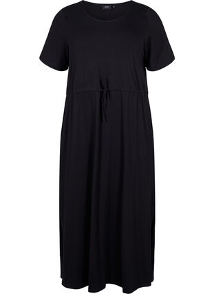 Midi dress in cotton with short sleeves - Black - Sz. 40-64 - Zizzifashion Midi dress in cotton with short sleeves - Black - Sz. 40-64 - Zizzifashion