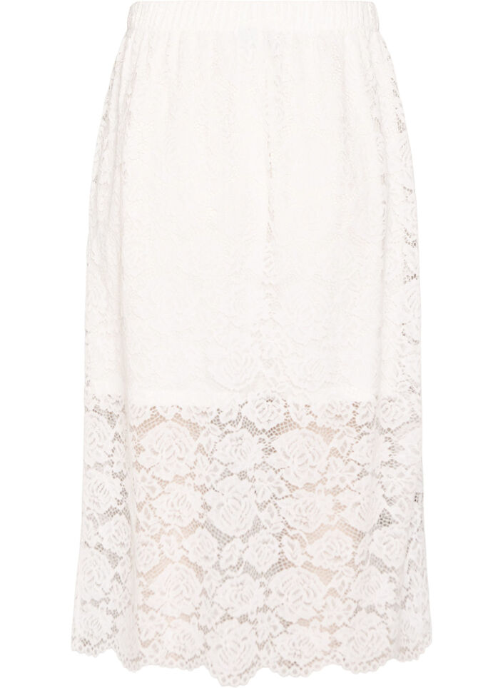 Lace midi skirt with an elasticated waist, White, Packshot image number 1
