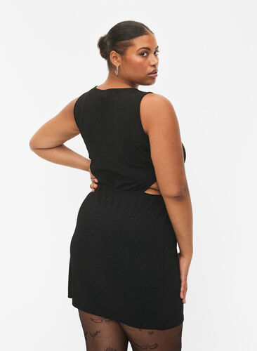 Sleeveless dress with cut-out section, Black, Model image number 1