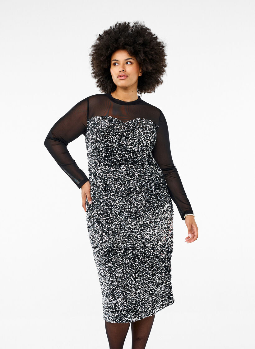 Glitter dress with sequins, Black w. Silver, Image image number 0