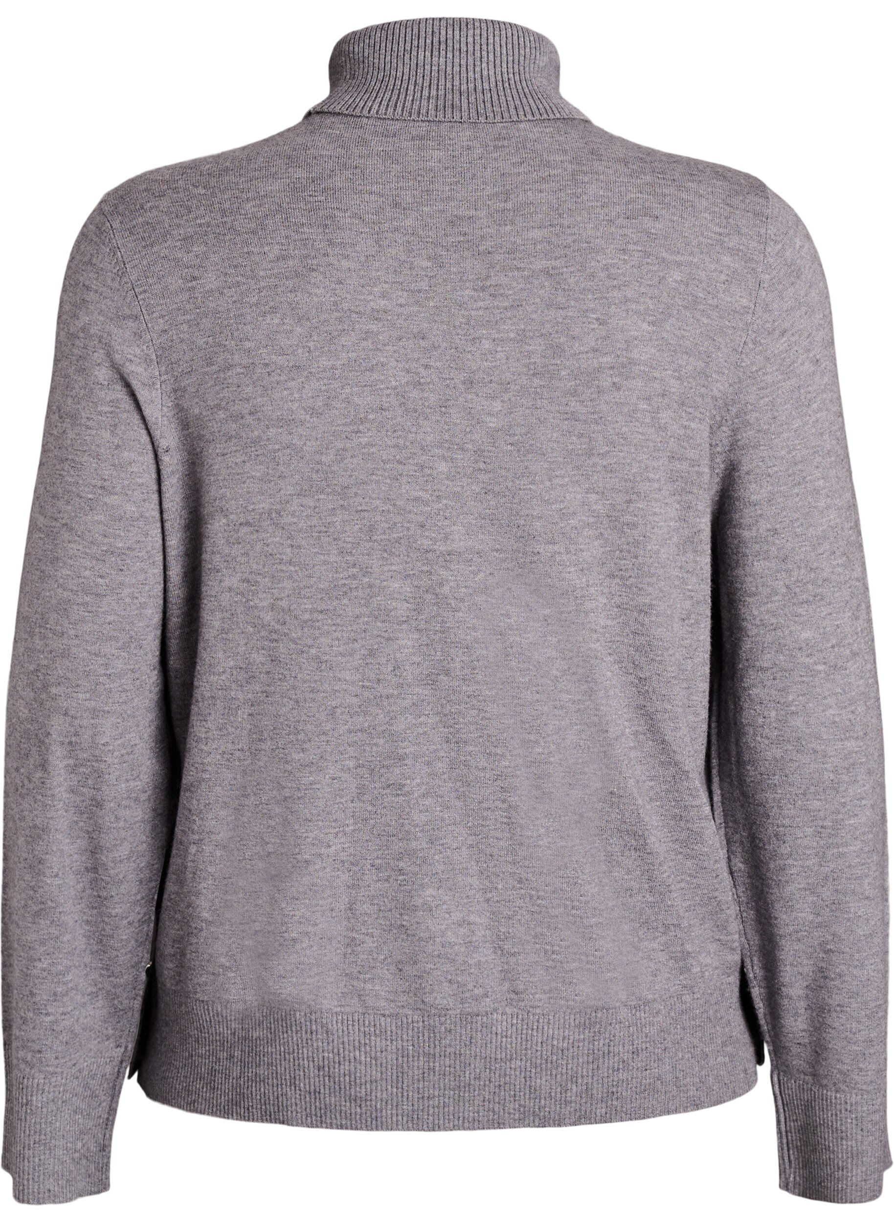 Zizzifashion Knitted blouse with turtleneck and side buttons, Grey, Packshot image number 1