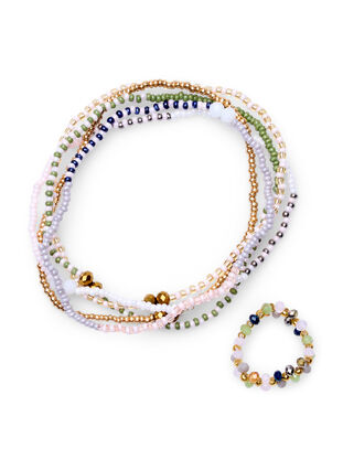 Beaded bracelet and ring set, Pastel Mix, Packshot image number 0