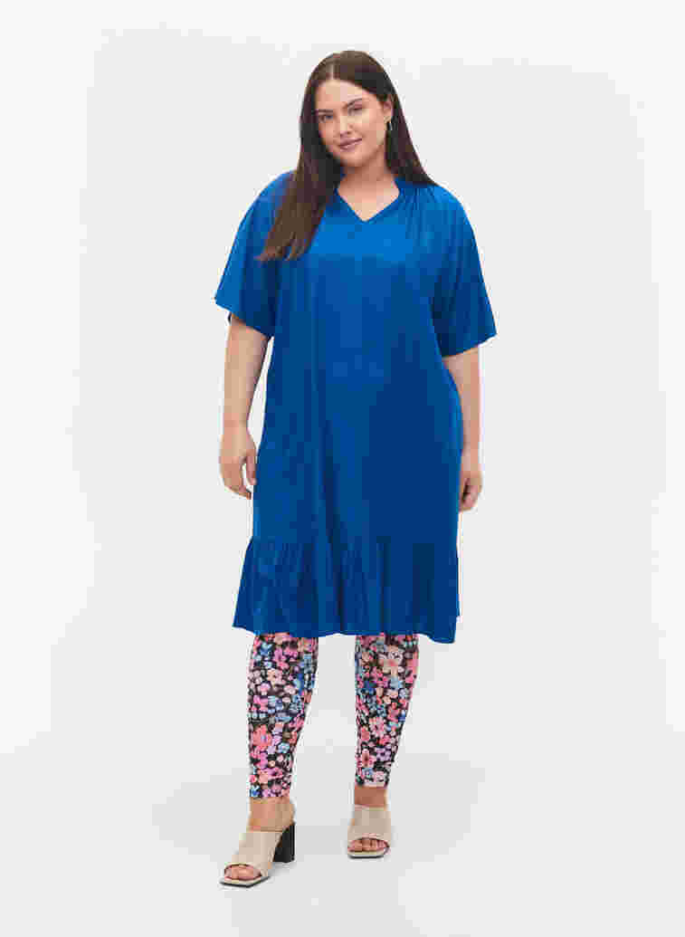 Short-sleeved viscose dress with v-neck, Classic Blue, Model image number 2