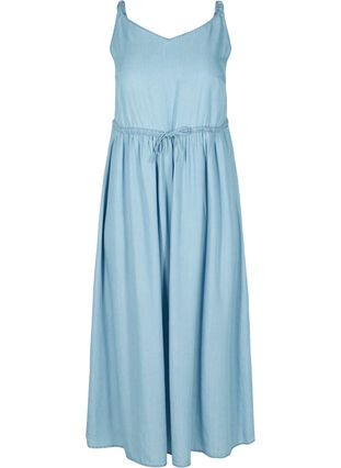 Midi dress with smock and adjustable waist, Light blue denim, Packshot image number 0