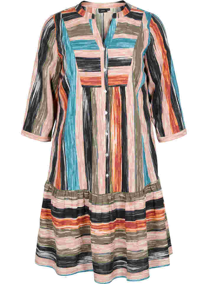 Patterned cotton dress with 3/4 sleeves, Multi Stripe AOP, Packshot image number 0