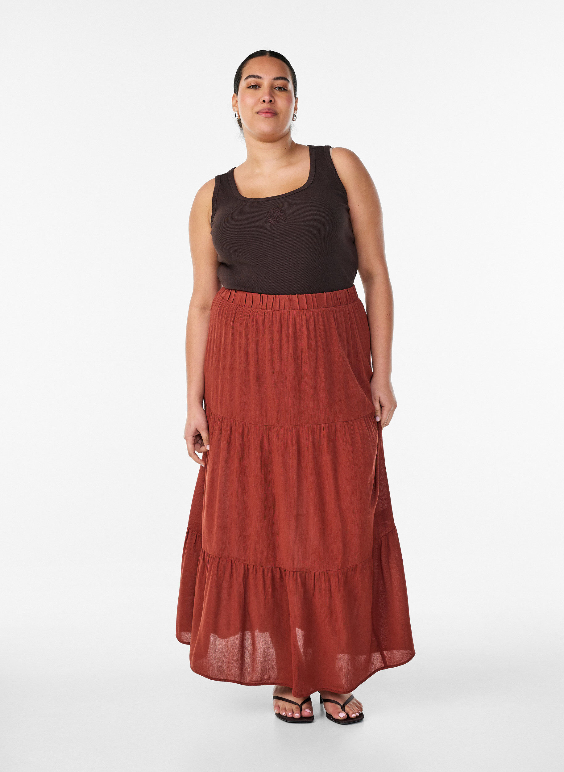 ZizzifashionLong skirt with elasticated waist, Red, Model image number 0
