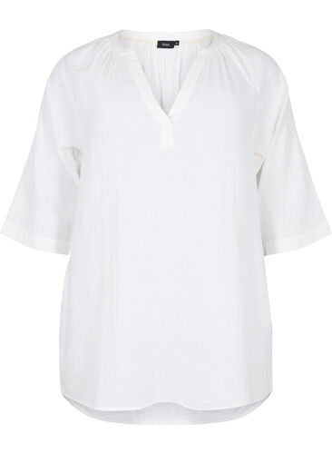 3/4 sleeve tunic in cotton, Bright White, Packshot image number 0