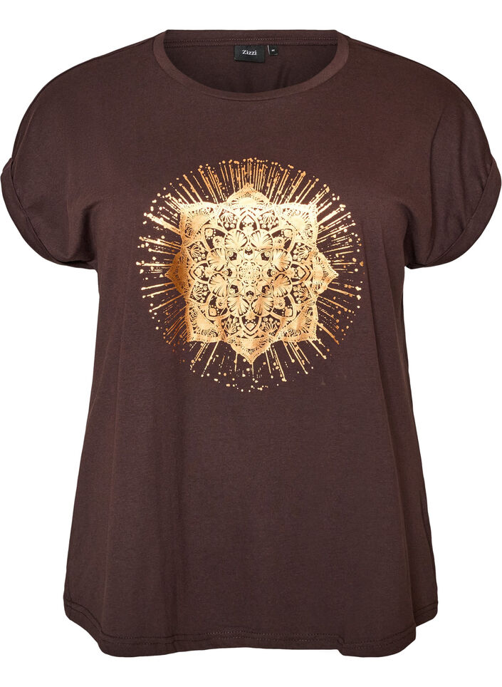 T-shirt with decorative front print, Brown, Packshot image number 0