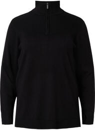 Viscose pullover with high neck and zipper, Black, Packshot