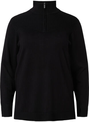 Viscose knit blouse with high neck and zipper, Black, Packshot image number 0