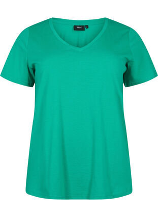 Short sleeve t-shirt with v-neckline, Simply Green, Packshot image number 0