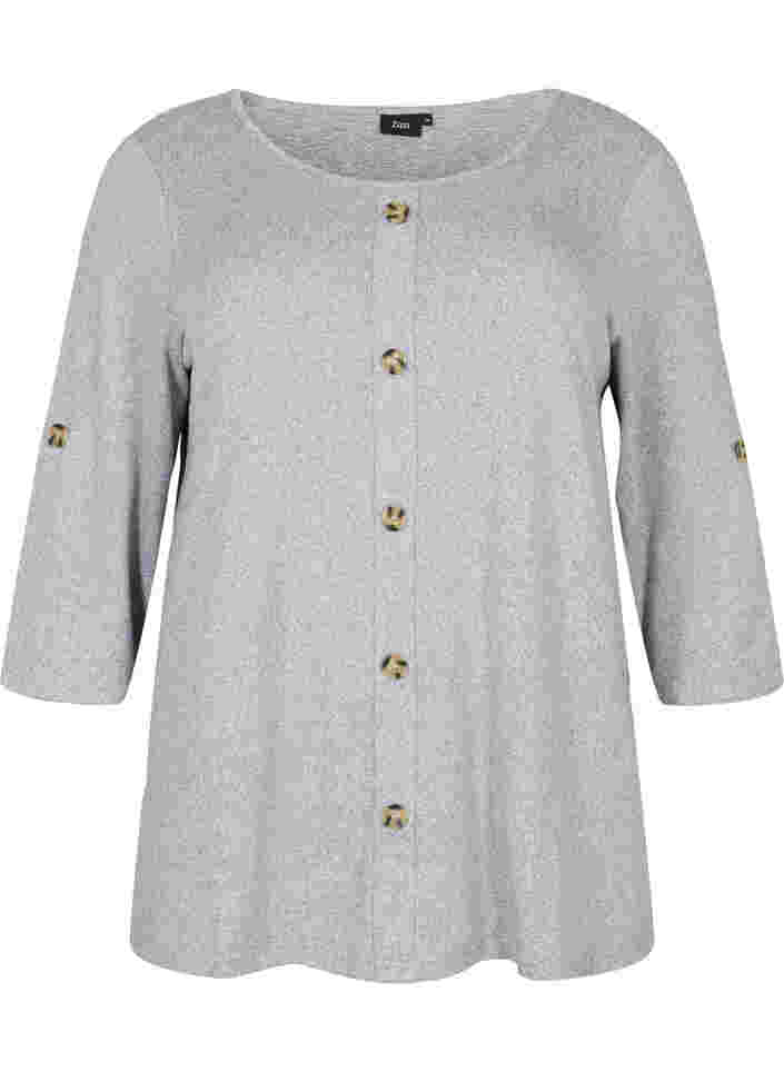 Blouse with buttons and 3/4 sleeves, Ivy Green Melange, Packshot image number 0