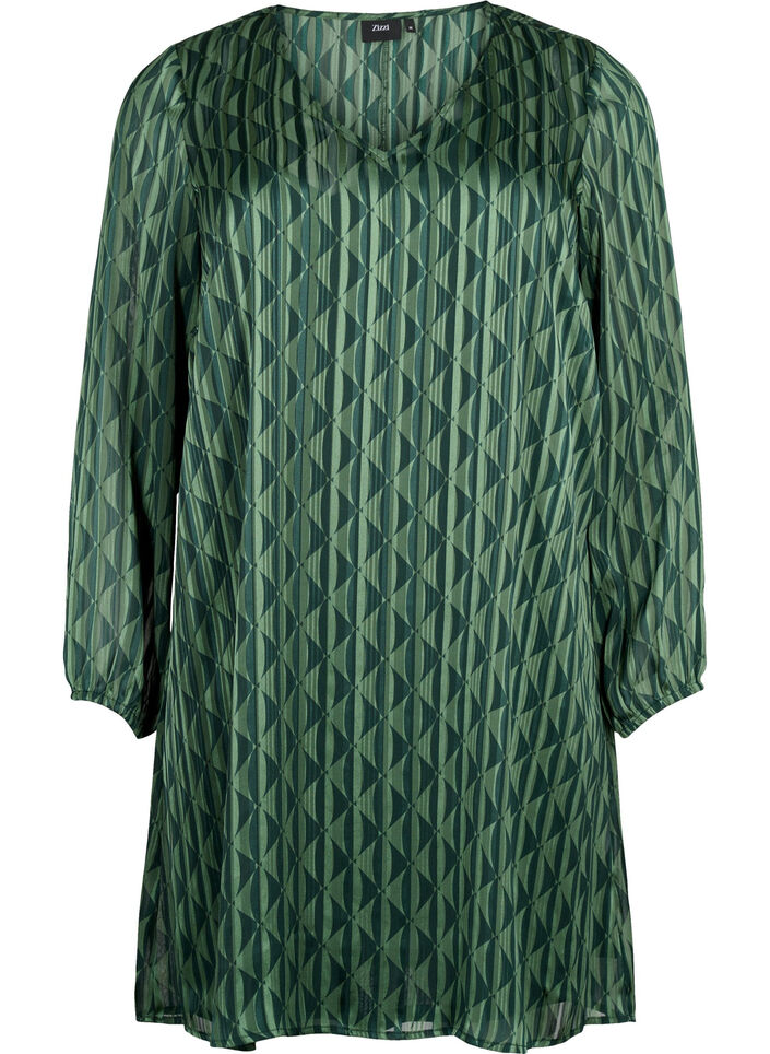 Long-sleeved dress with V-neck and print, Scarab AOP, Packshot image number 0