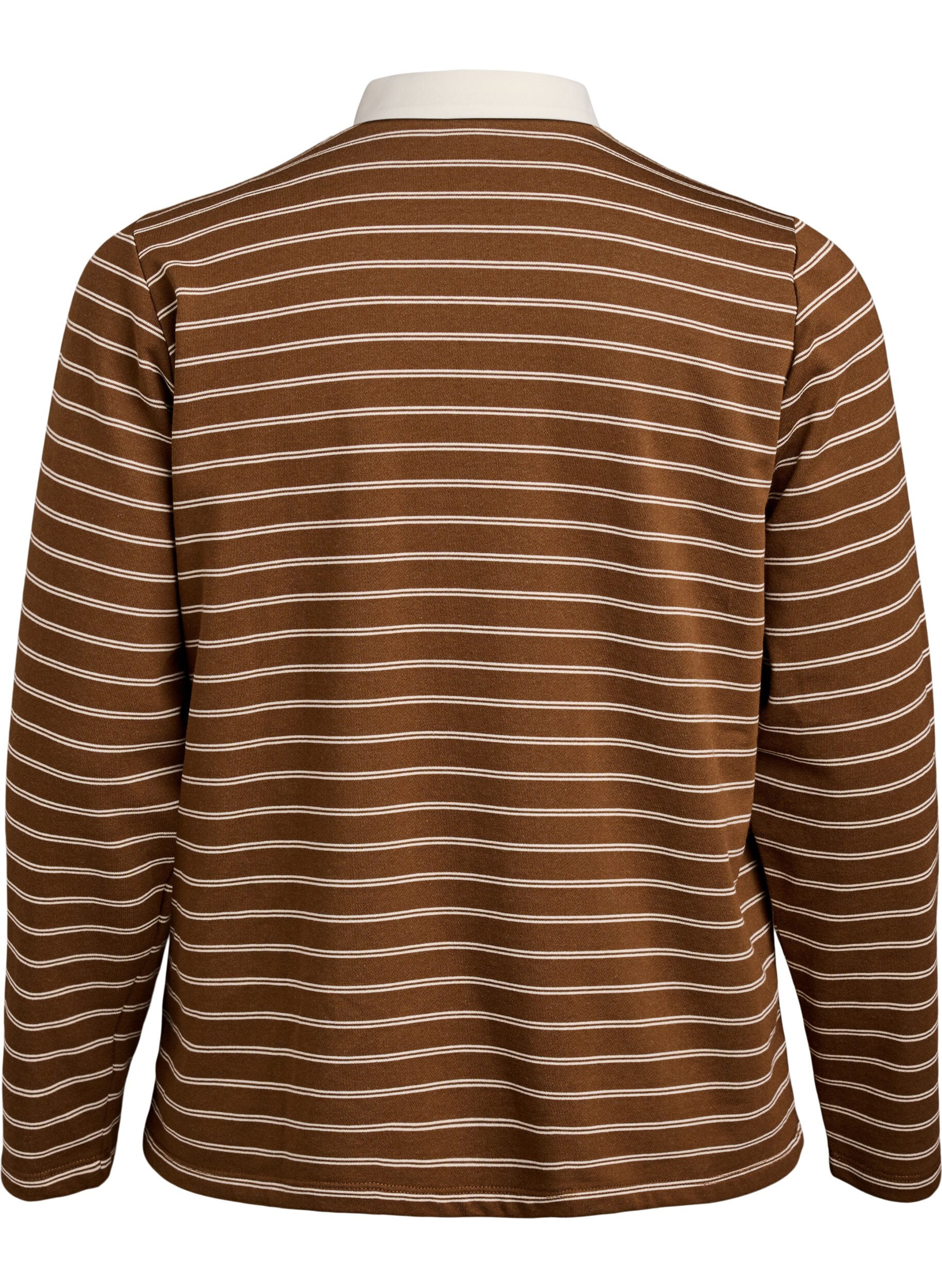 Zizzifashion Striped polo shirt with zipper, Brown, Packshot image number 1