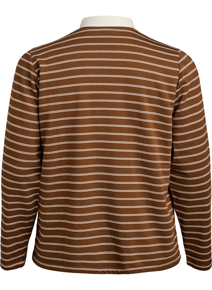 Striped polo shirt with zipper, Brown, Packshot image number 1
