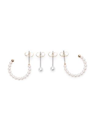 2-pack earrings with pearls, Gold w. Pearl, Packshot image number 0