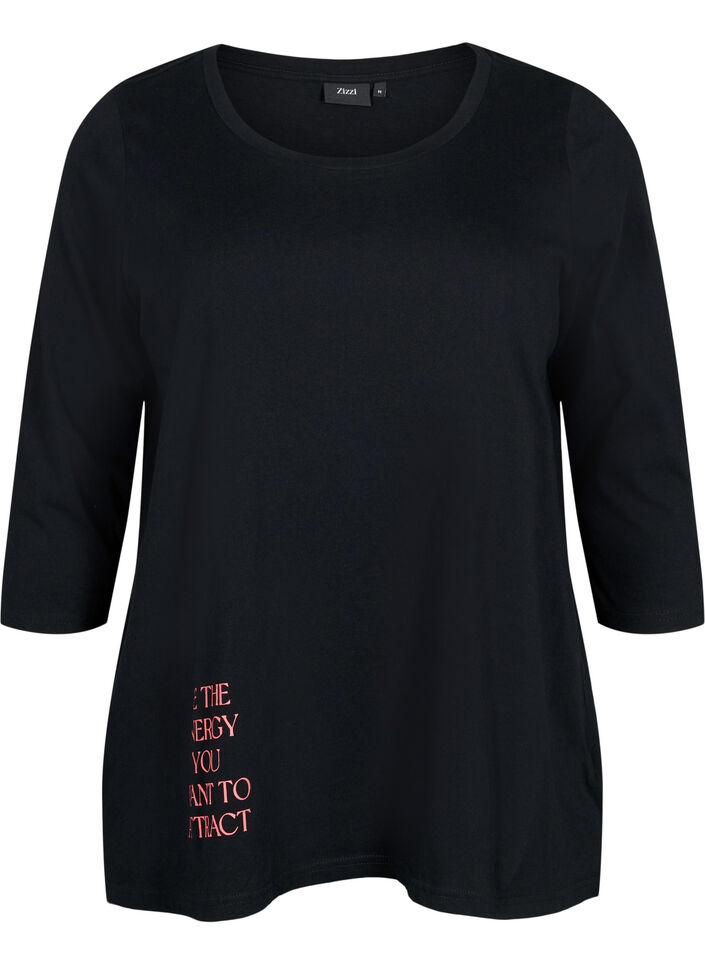 Cotton t-shirt with 3/4 sleeves, Black, Packshot image number 0