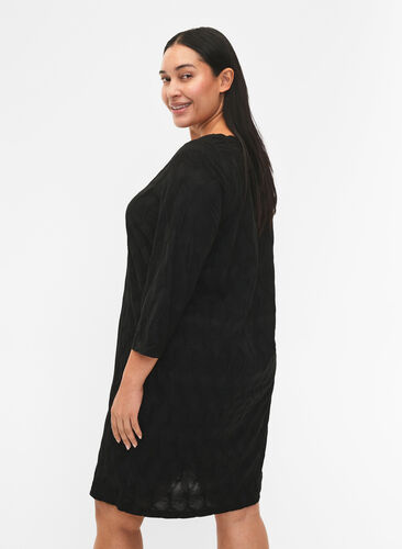 FLASH - Dress with texture and 3/4 sleeves, Black, Model image number 1