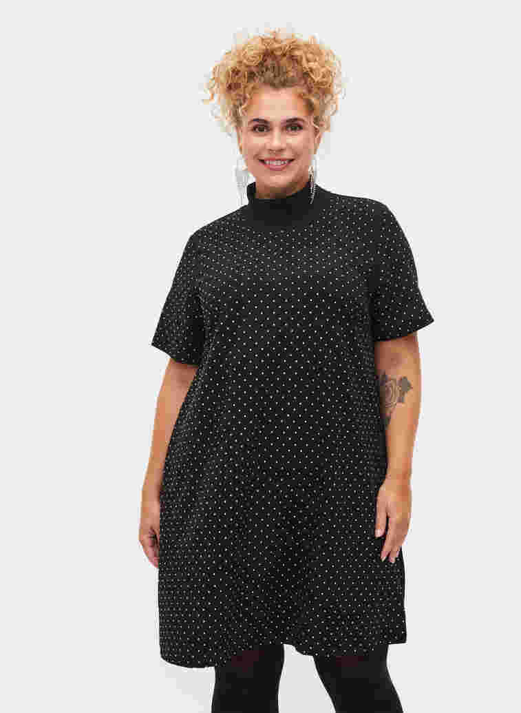 Short sleeve dress with stones, Black, Model image number 0