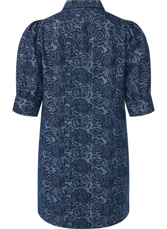 Short denim shirt dress with rose pattern, Denim Rose AOP, Packshot image number 1