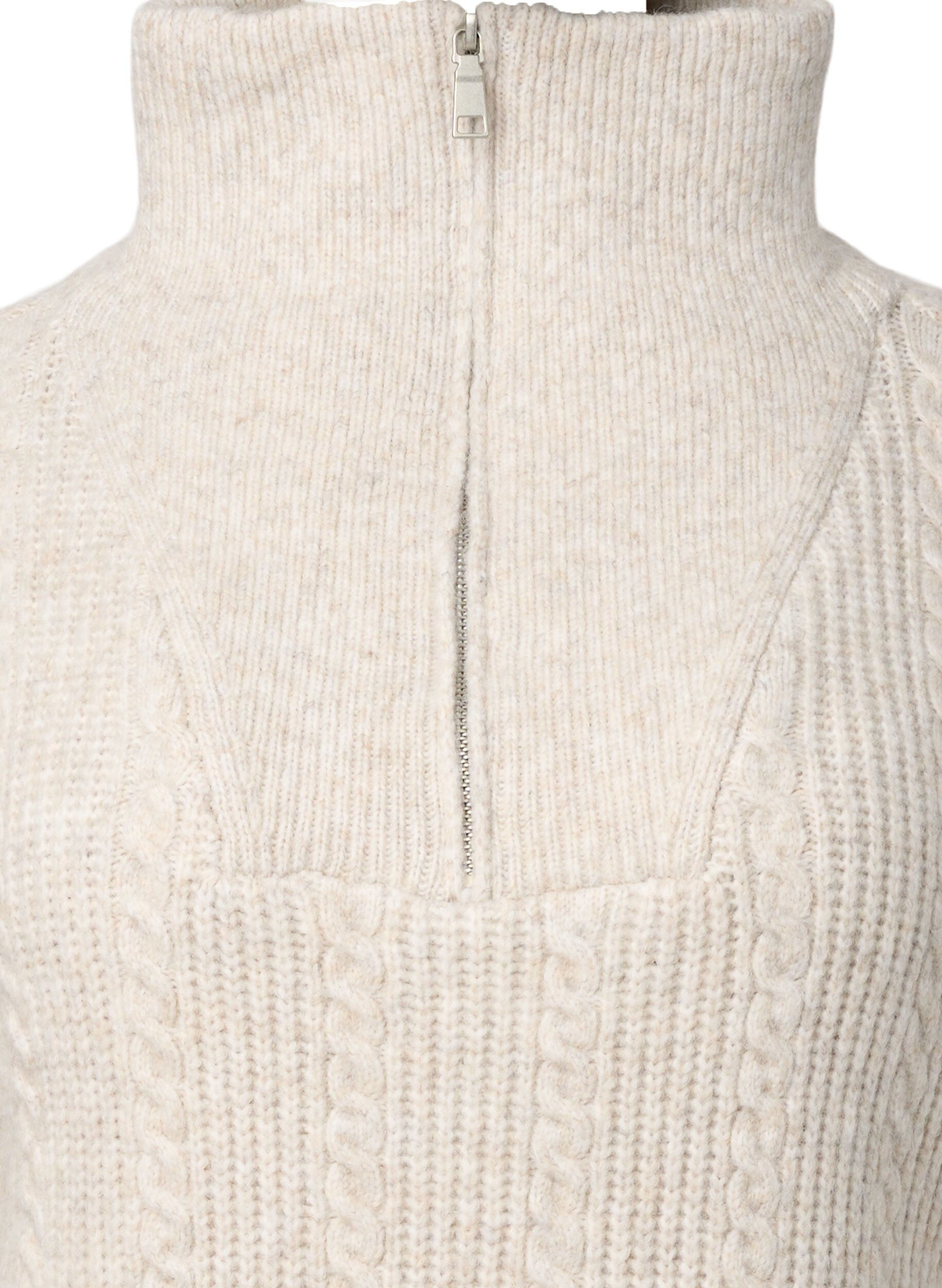 Zizzifashion Sweater in cable knit with zipper, Pumice Stone Mel., Packshot image number 2