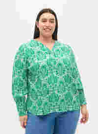 Printed viscose top with smock, Jolly Green Oriental, Model