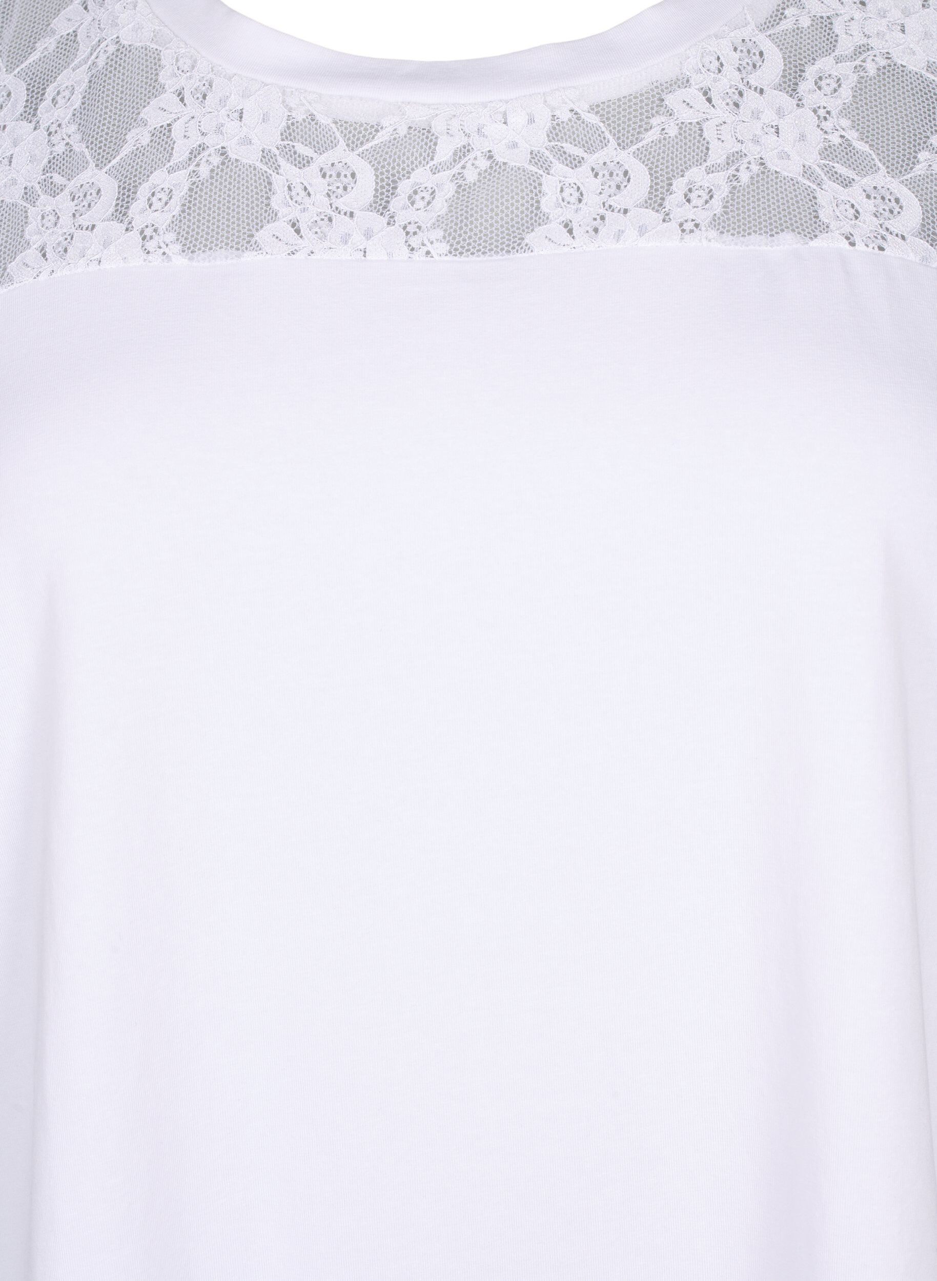 Zizzifashion Short-sleeved cotton t-shirt with lace, Bright White, Packshot image number 2