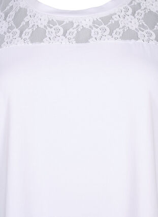 Short-sleeved cotton t-shirt with lace, Bright White, Packshot image number 2