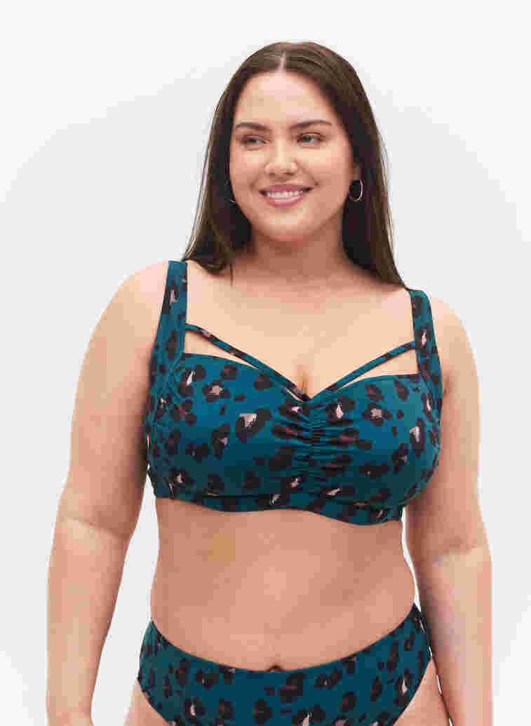 Bikini top with ruching and string, Leopard, Model image number 0