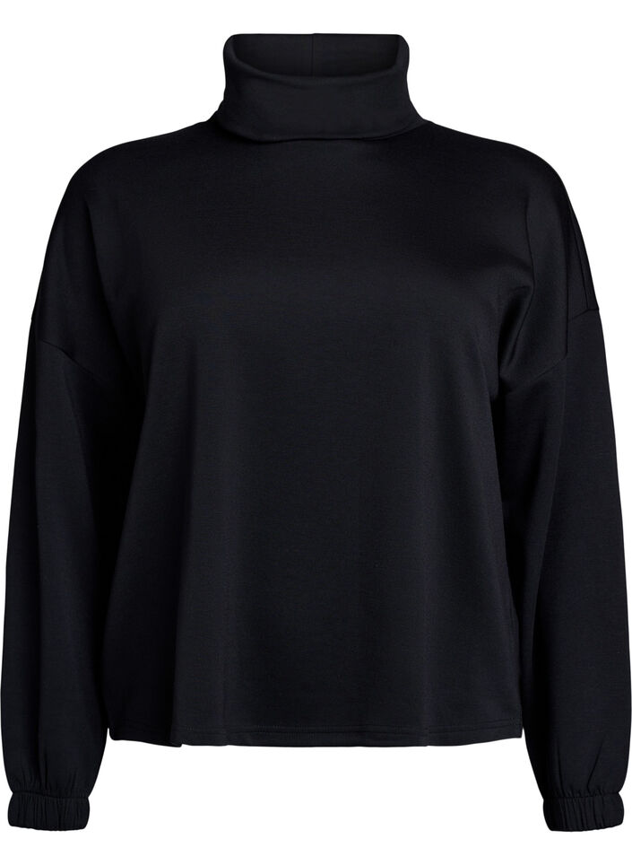 Blouse with turtleneck in modal mix, Black, Packshot image number 0
