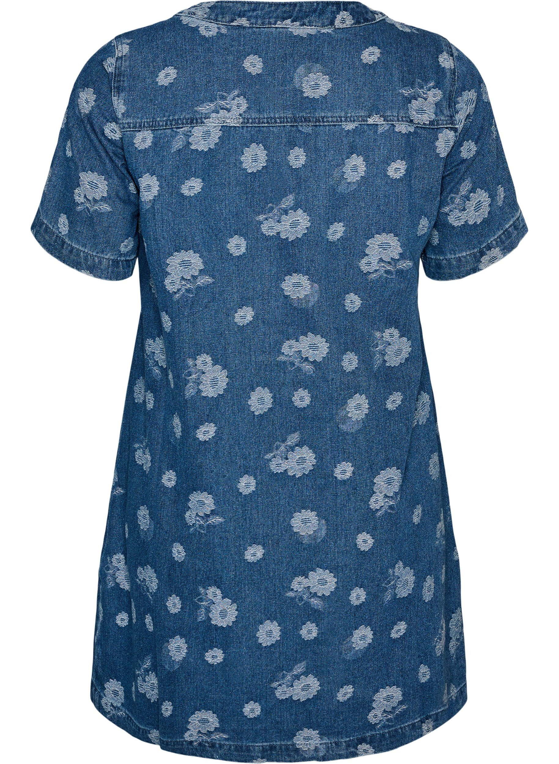 ZizzifashionA-line denim dress with floral pattern, Blue, Packshot image number 1
