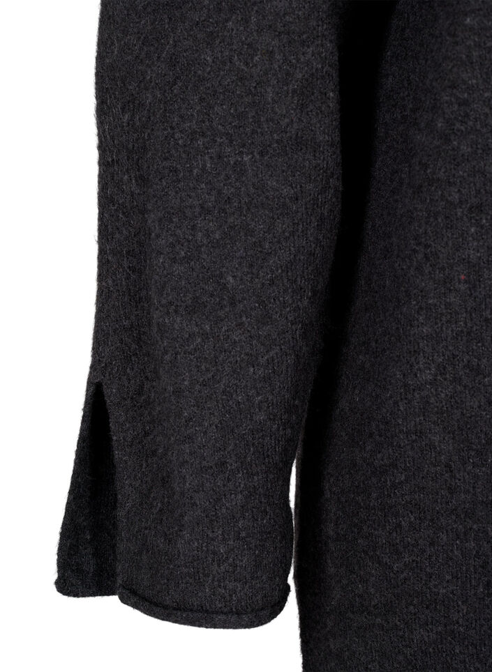 Knitted dress with a round neck and slit, Dark Grey Melange, Packshot image number 3