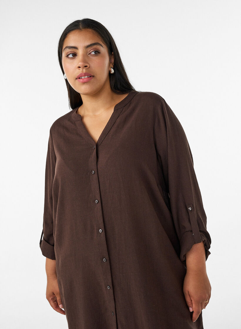 Long shirt in linen and viscose, Brown, Model image number 2