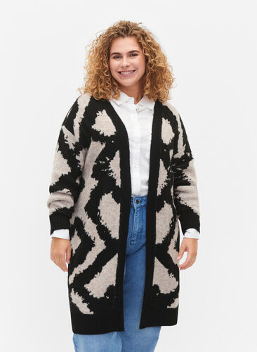 Patterned knitwear cardigan, Black Comb, Model image number 0