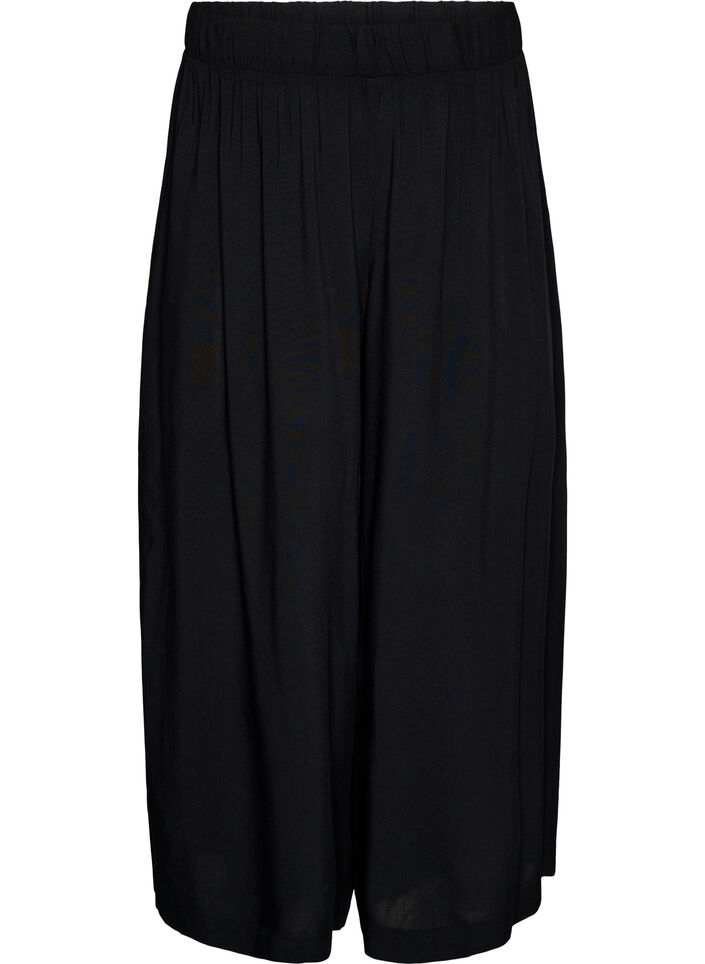 Culottes in viscose with a high waist and wide legs, Black, Packshot image number 0