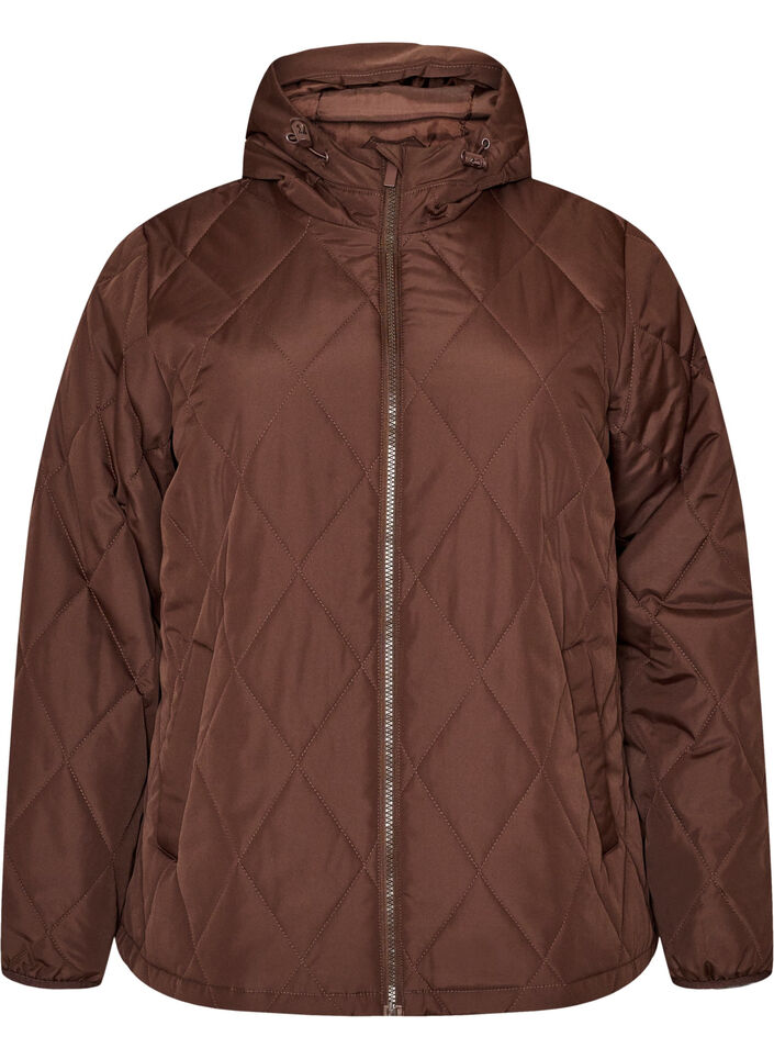 Lightly padded jacket with diamond quilt, Brown, Packshot image number 0