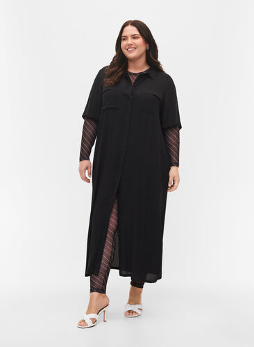 Short-sleeved shirt dress in viscose, Black, Model image number 0