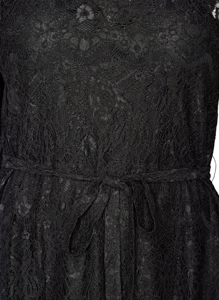 Lace dress with wrap skirt and ruffles, Black, Packshot image number 2
