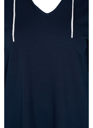 Long sweatshirt with v-neck and hood, Dark Sapphire, Packshot image number 3