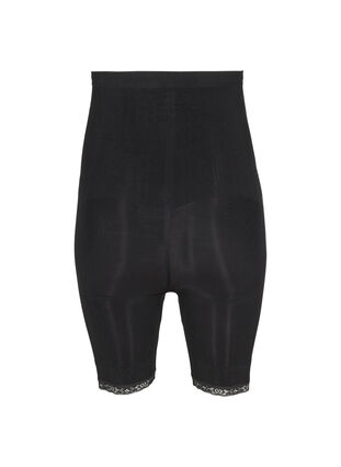 High-waisted shapewear shorts with lace trim, Black, Packshot image number 1