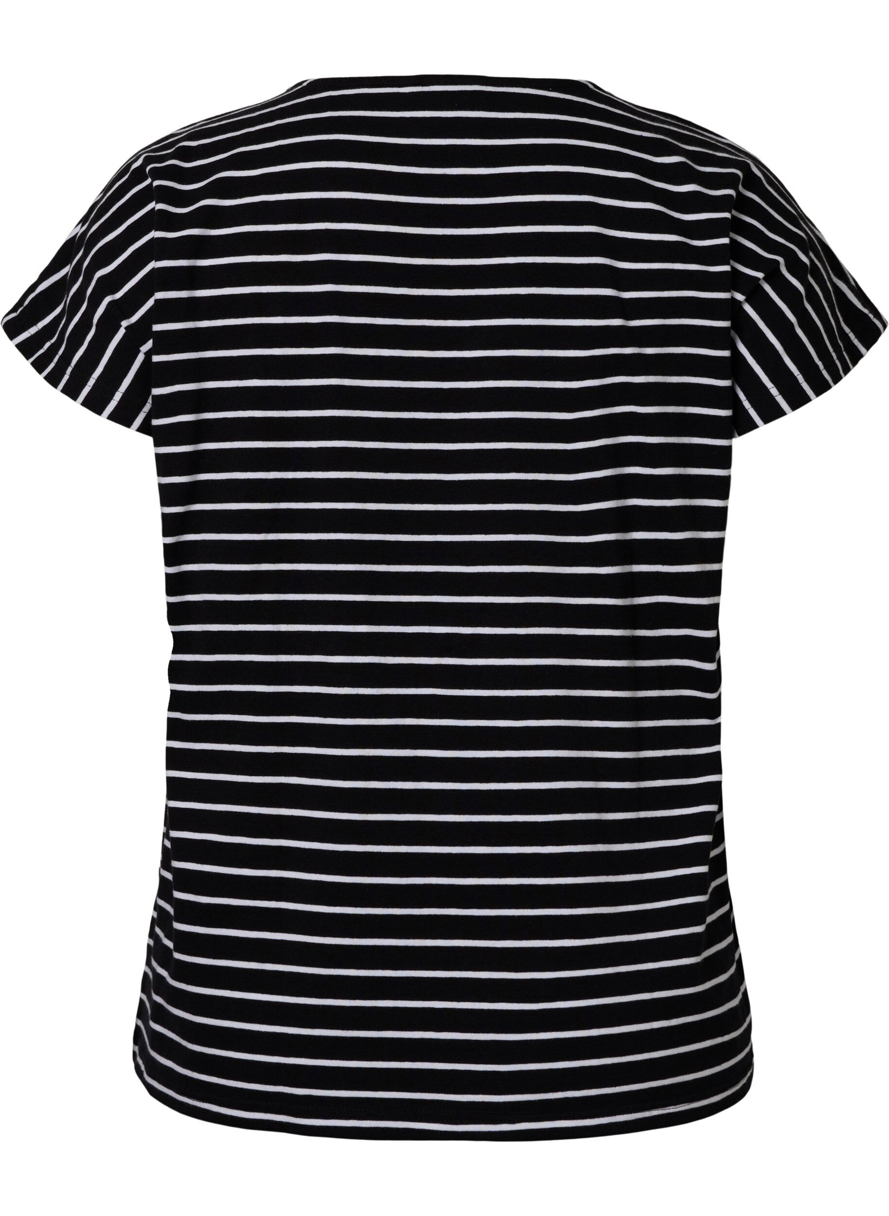 Zizzifashion Cotton t-shirt with stripes, Black W. Stripe, Packshot image number 1