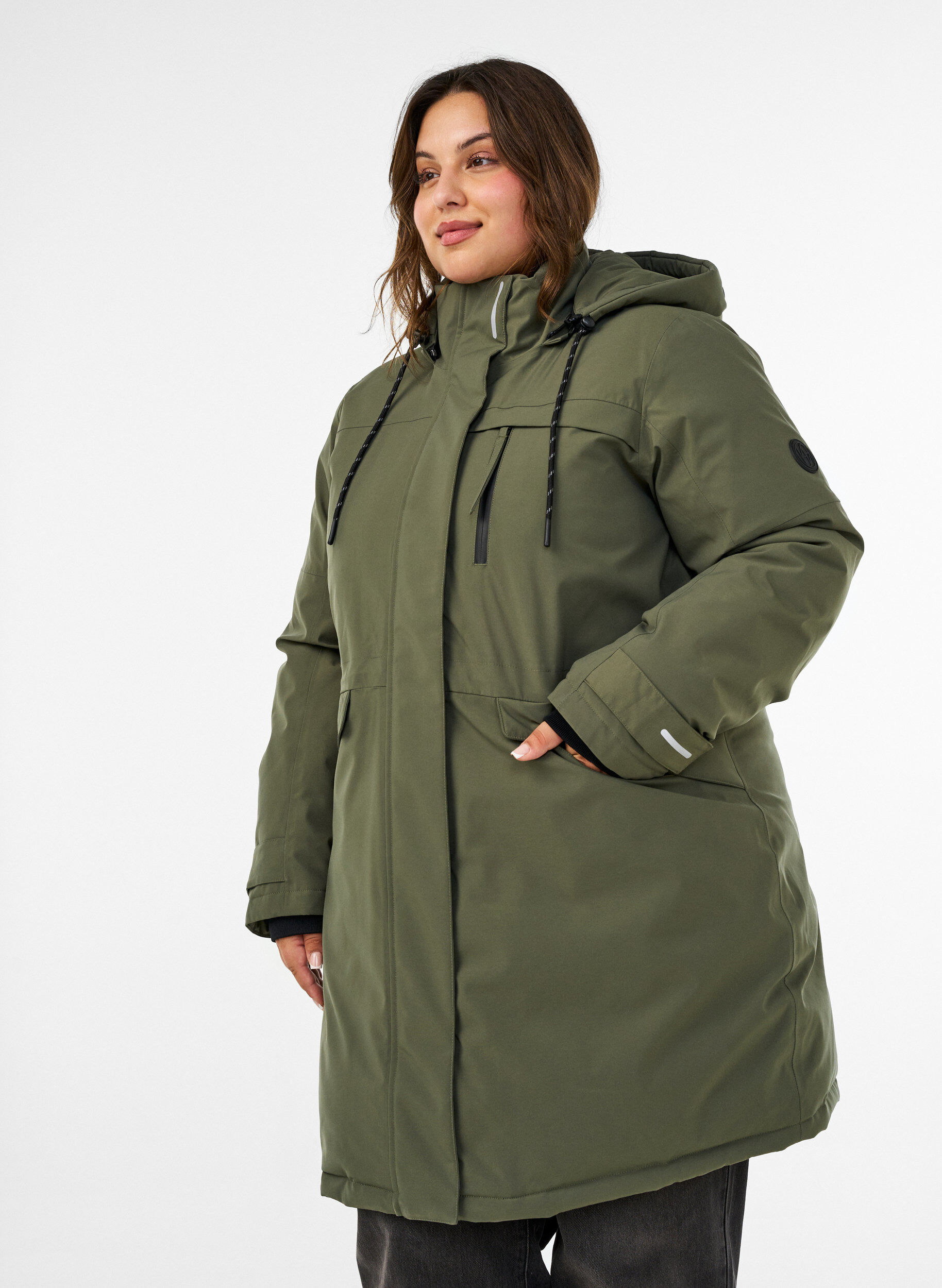 ZizzifashionWater-repellent parka with a hood and functional details, Green, Model image number 0