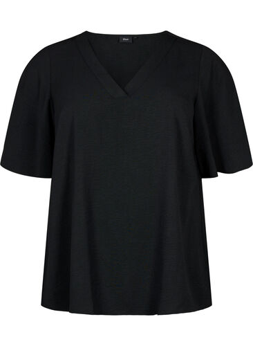 Short-sleeved blouse with an A-shape, Black, Packshot image number 0