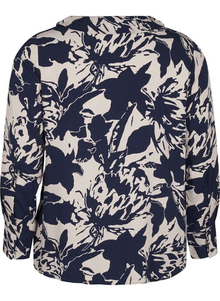 Long-sleeved shirt with print and V-neck, Navy Blazer AOP, Packshot image number 1